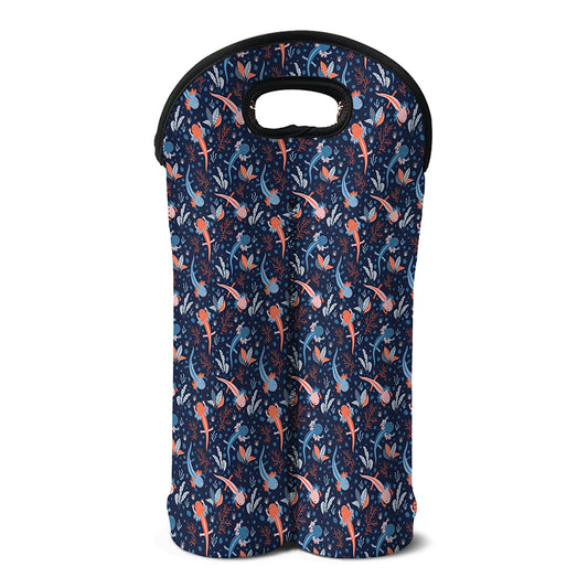 Blue Axolotl Pattern Print Double Neoprene Wine Tote