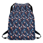 Blue Axolotl Pattern Print Drawstring Backpack