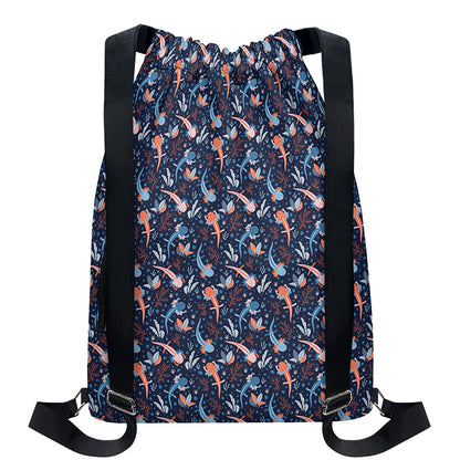 Blue Axolotl Pattern Print Drawstring Backpack