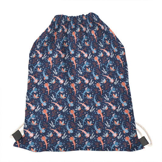 Blue Axolotl Pattern Print Drawstring Bag