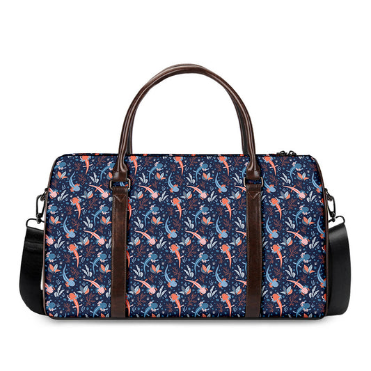 Blue Axolotl Pattern Print Duffle Bag