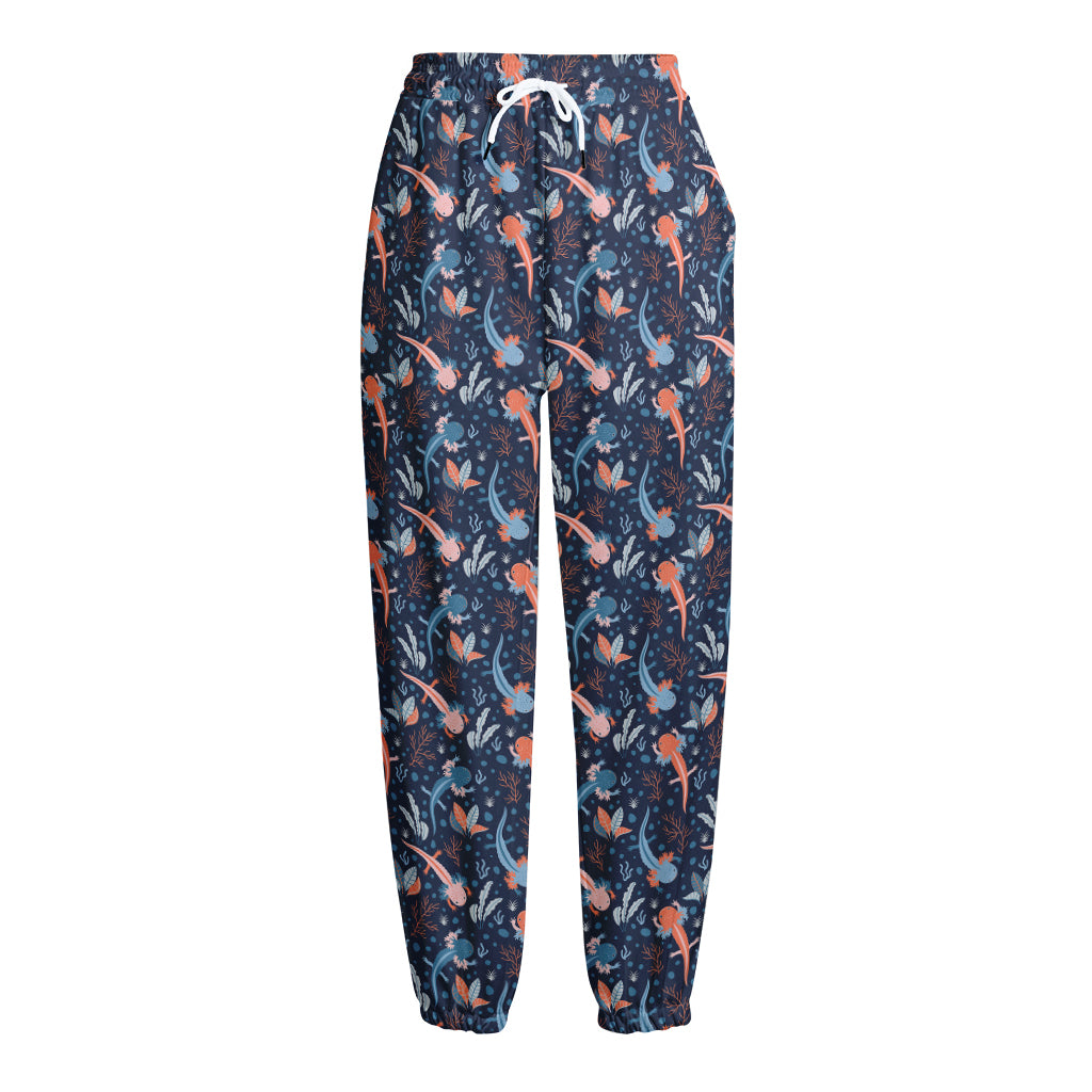 Blue Axolotl Pattern Print Fleece Lined Knit Pants