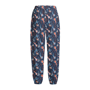 Blue Axolotl Pattern Print Fleece Lined Knit Pants