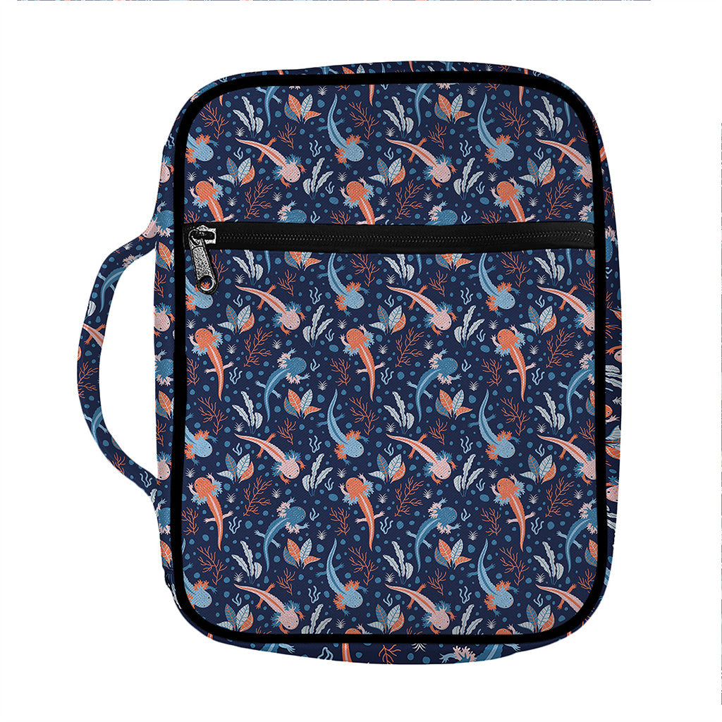 Blue Axolotl Pattern Print Front Pocket Bible Bag