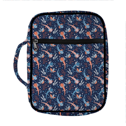 Blue Axolotl Pattern Print Front Pocket Bible Bag