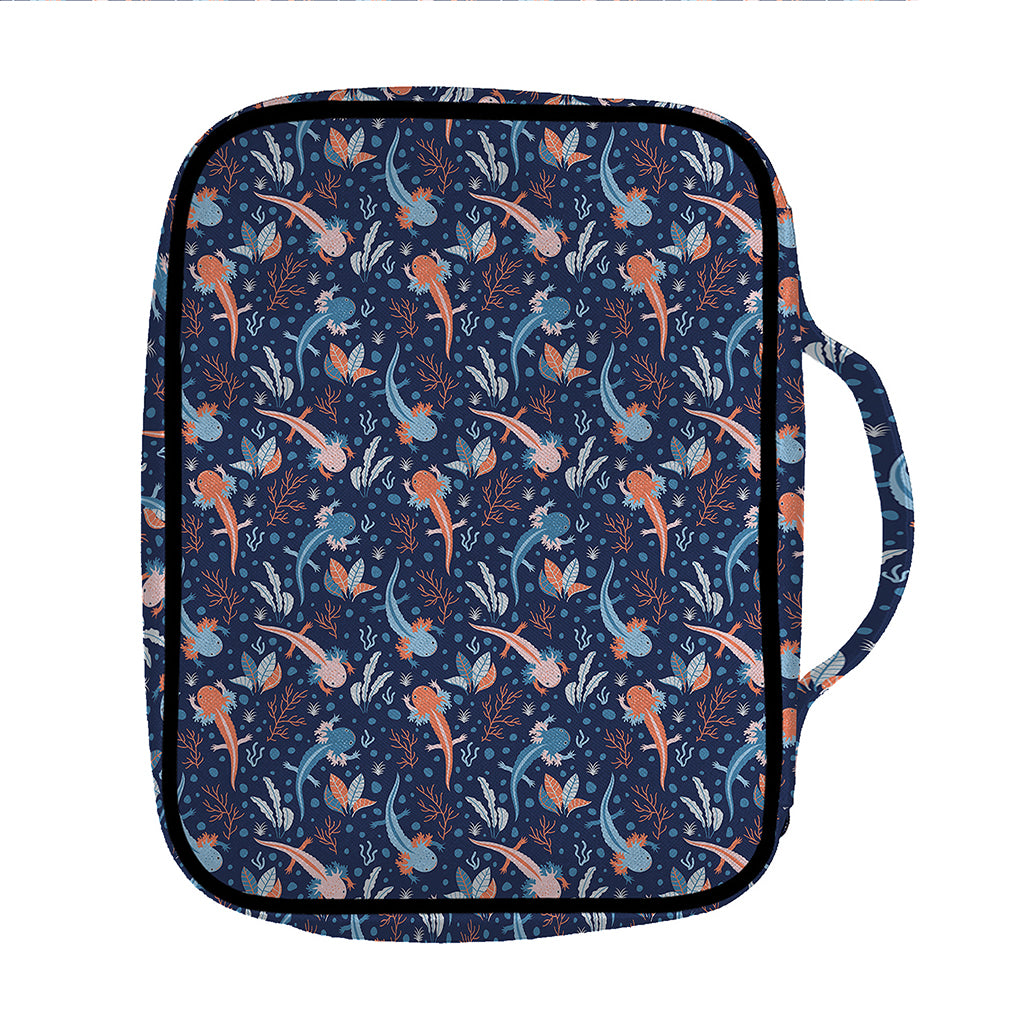Blue Axolotl Pattern Print Front Pocket Bible Bag