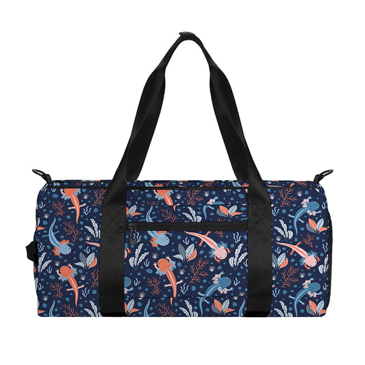 Blue Axolotl Pattern Print Gym Bag
