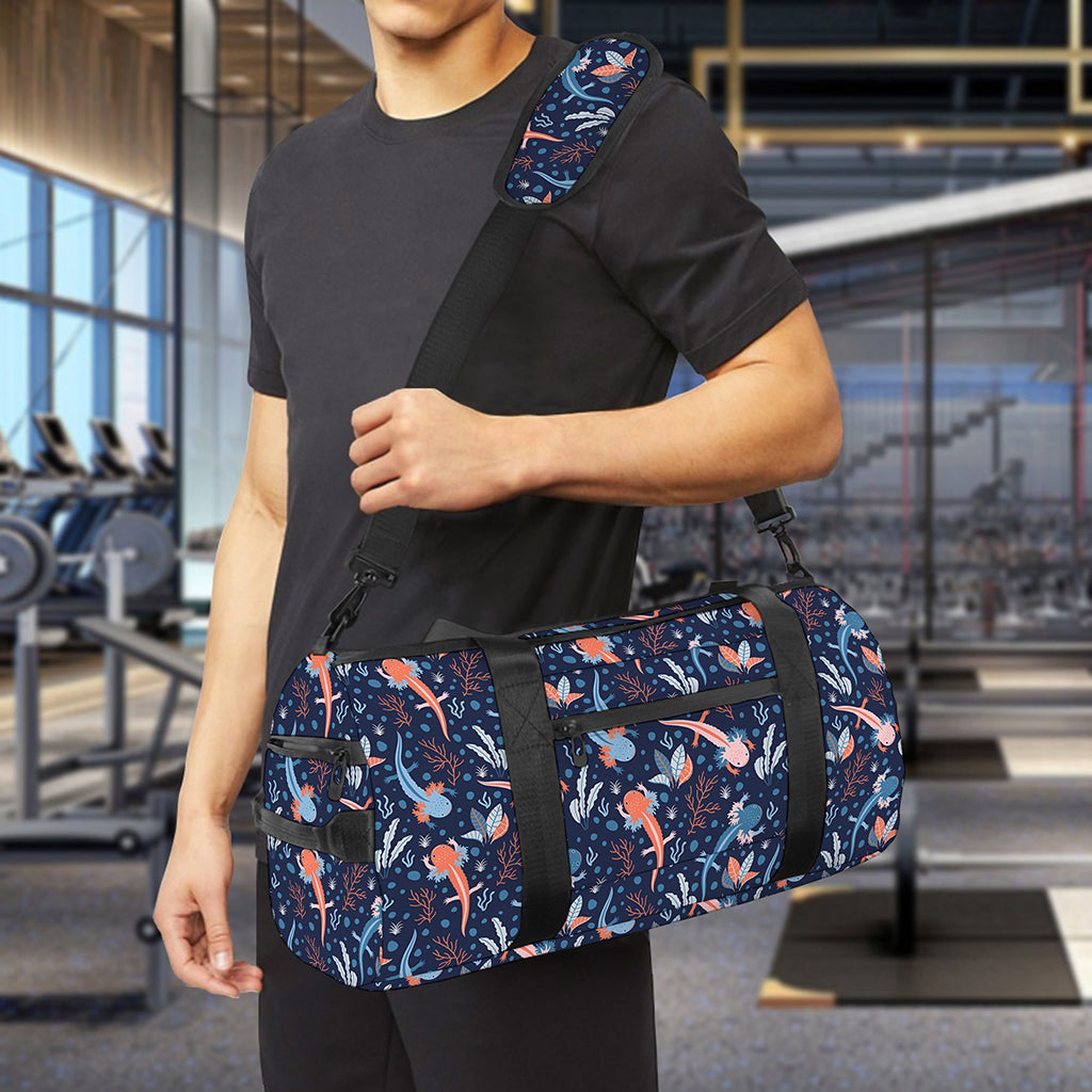 Blue Axolotl Pattern Print Gym Bag
