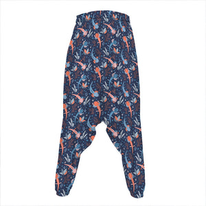 Blue Axolotl Pattern Print Hammer Pants