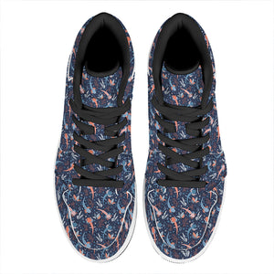 Blue Axolotl Pattern Print High Top Leather Sneakers