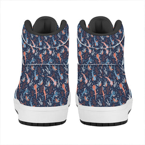 Blue Axolotl Pattern Print High Top Leather Sneakers