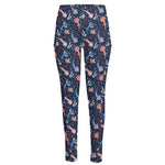 Blue Axolotl Pattern Print High-Waisted Pocket Leggings