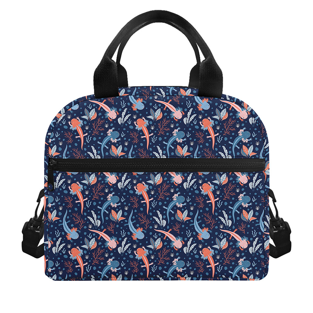 Blue Axolotl Pattern Print Insulated Lunch Bag