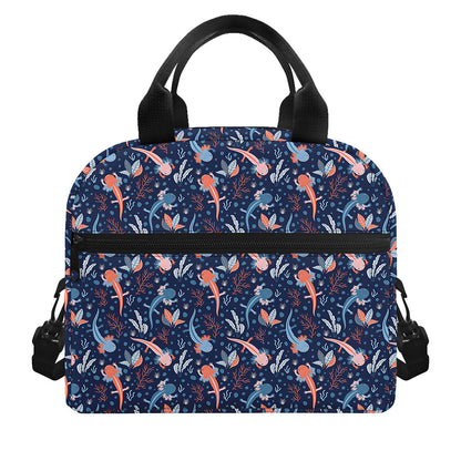 Blue Axolotl Pattern Print Insulated Lunch Bag