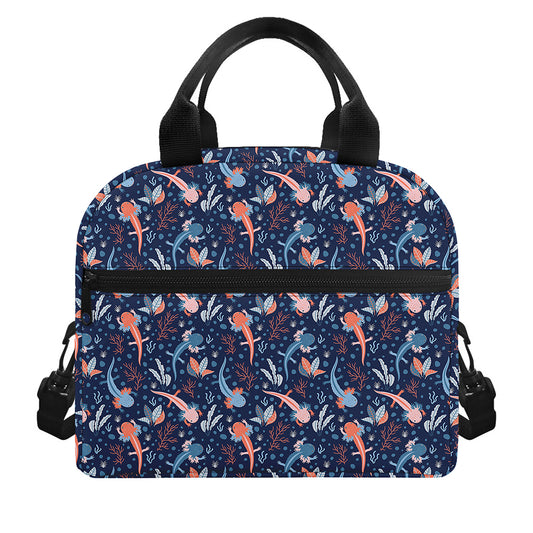 Blue Axolotl Pattern Print Insulated Lunch Bag