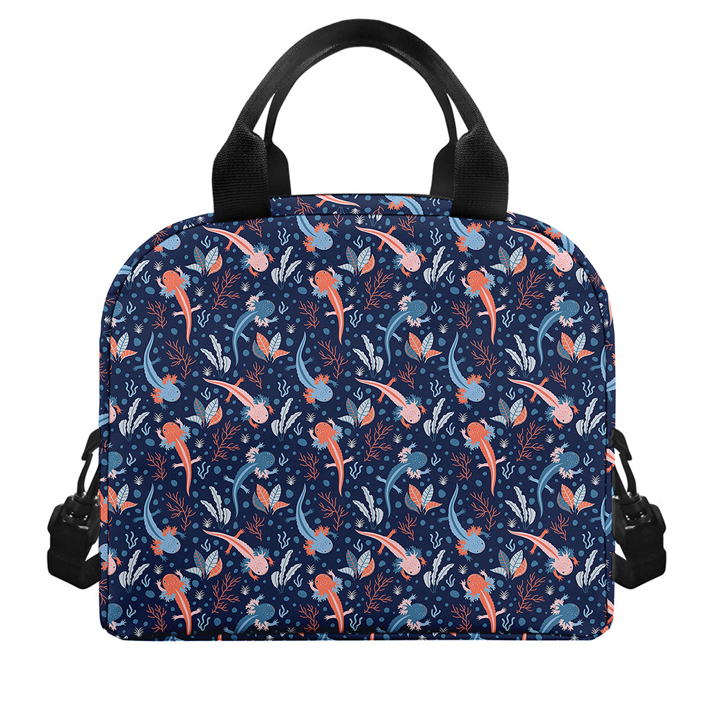 Blue Axolotl Pattern Print Insulated Lunch Bag