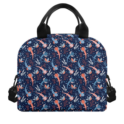 Blue Axolotl Pattern Print Insulated Lunch Bag