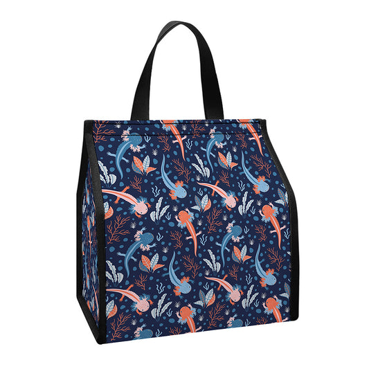 Blue Axolotl Pattern Print Insulated Lunch Tote