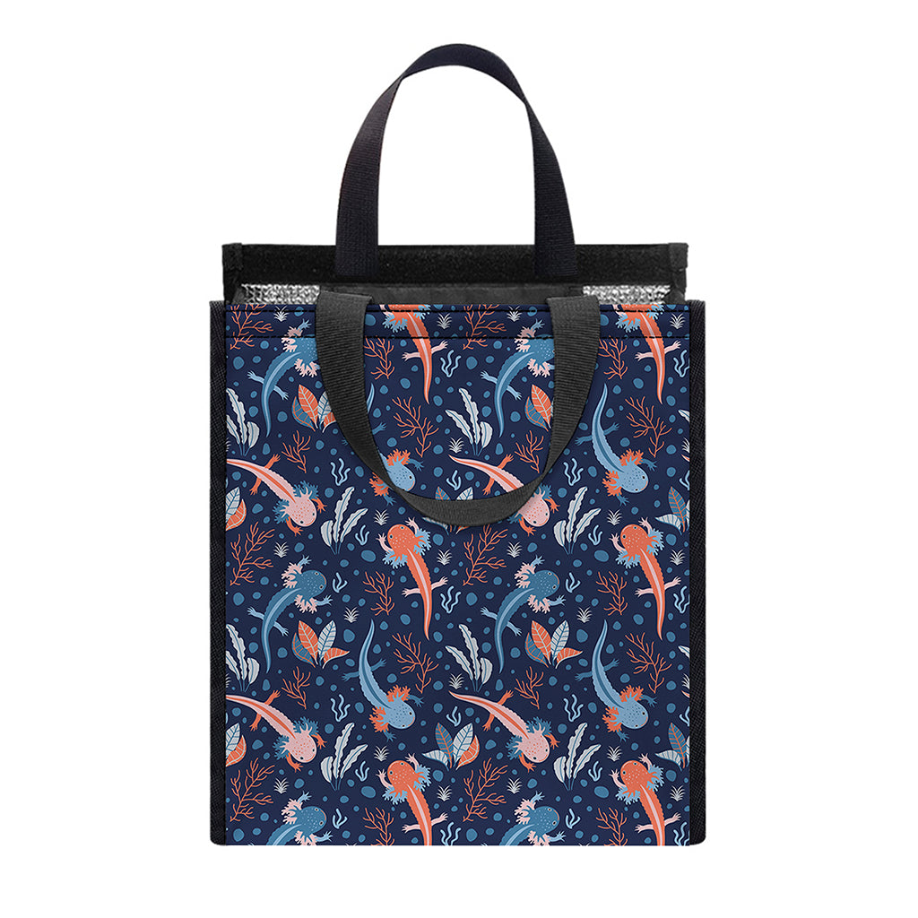 Blue Axolotl Pattern Print Insulated Lunch Tote
