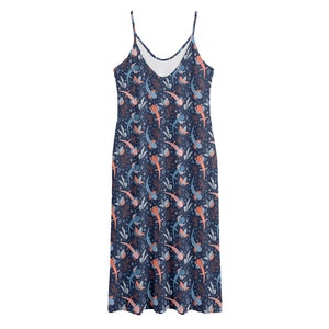 Blue Axolotl Pattern Print Jersey Midi Cami Dress