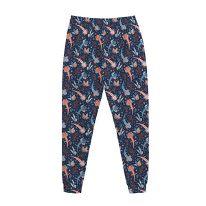 Blue Axolotl Pattern Print Jogger Pants