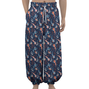 Blue Axolotl Pattern Print Lantern Pants