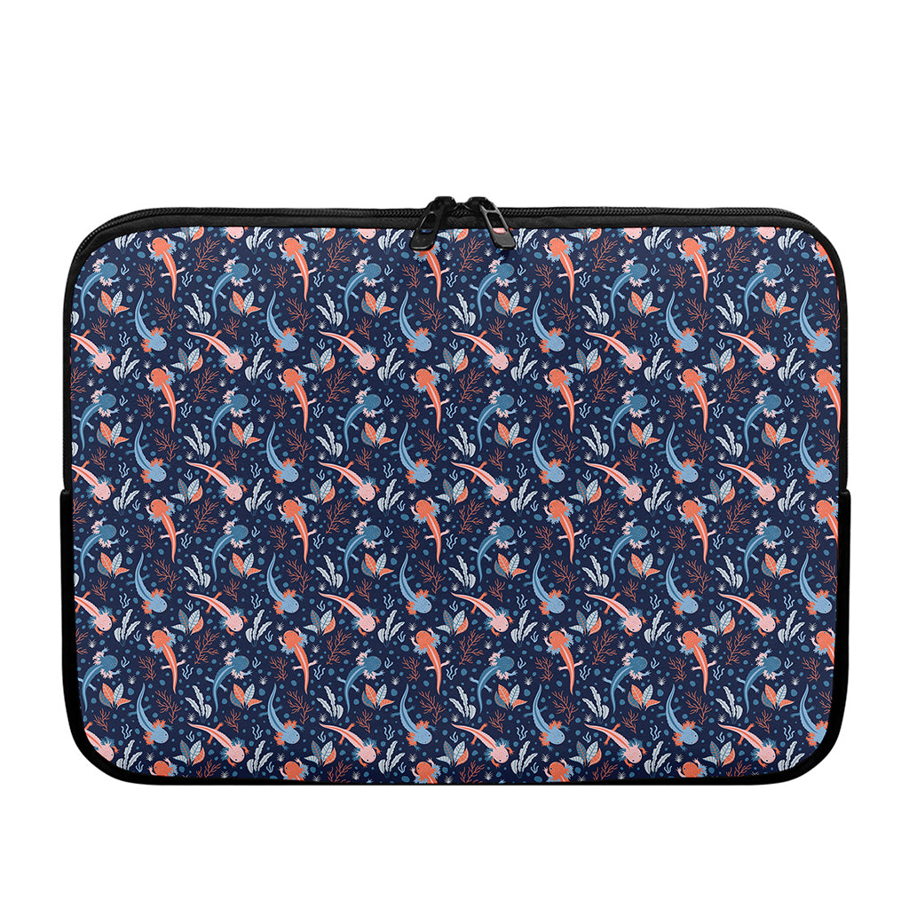 Blue Axolotl Pattern Print Laptop Sleeve