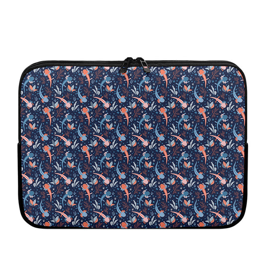 Blue Axolotl Pattern Print Laptop Sleeve