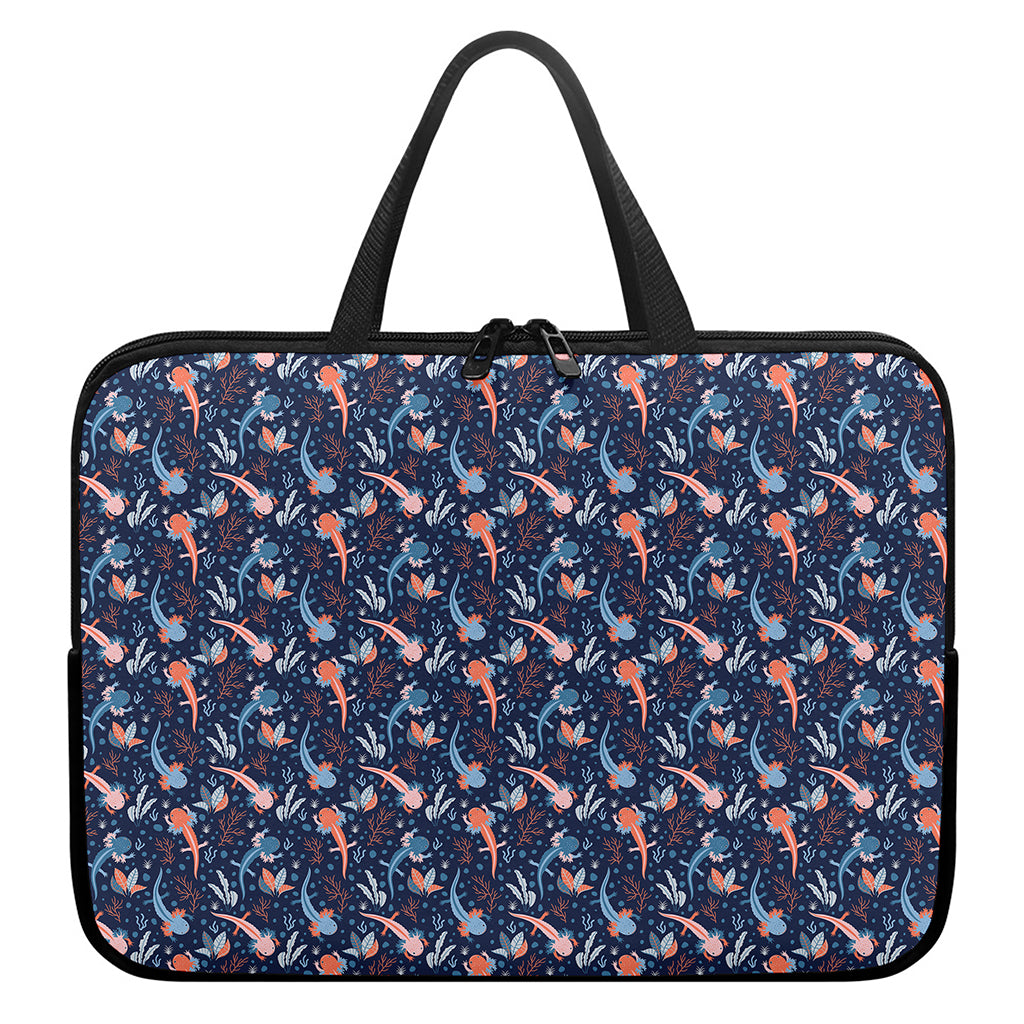 Blue Axolotl Pattern Print Laptop Sleeve With Handle