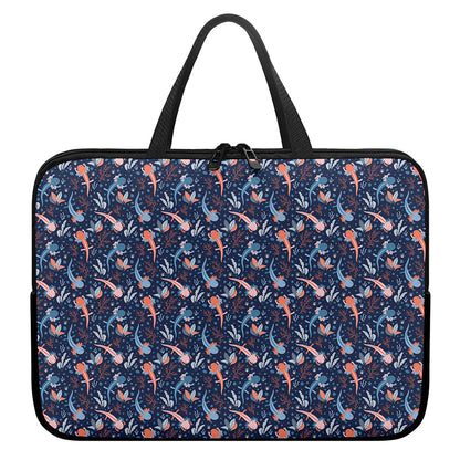Blue Axolotl Pattern Print Laptop Sleeve With Handle