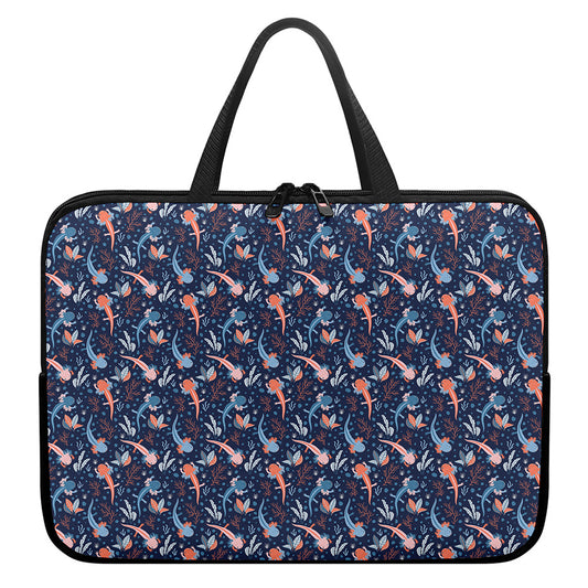 Blue Axolotl Pattern Print Laptop Sleeve With Handle