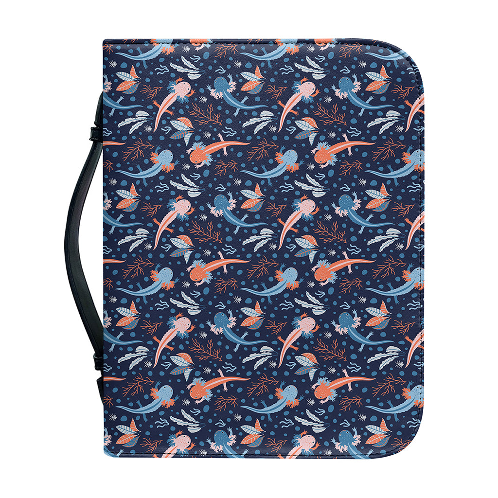 Blue Axolotl Pattern Print Leather Bible Cover