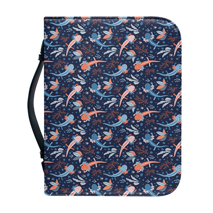 Blue Axolotl Pattern Print Leather Bible Cover