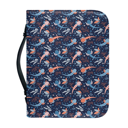 Blue Axolotl Pattern Print Leather Bible Cover