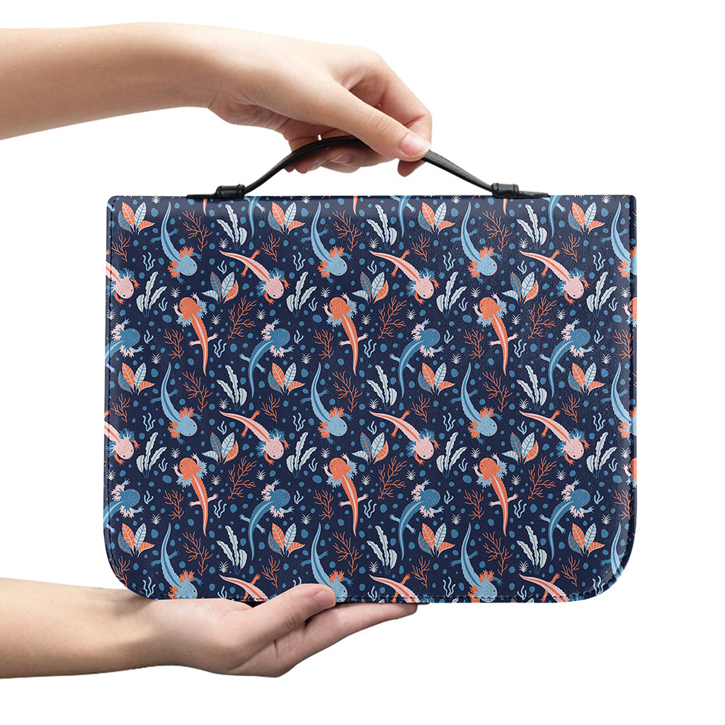 Blue Axolotl Pattern Print Leather Bible Cover