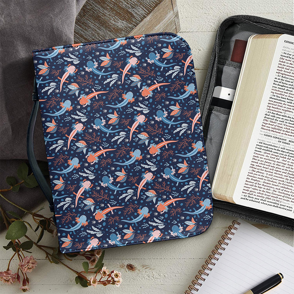 Blue Axolotl Pattern Print Leather Bible Cover