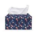 Blue Axolotl Pattern Print Leather Tissue Box Cover