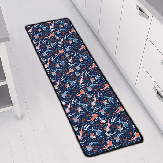Blue Axolotl Pattern Print Long Kitchen Mat