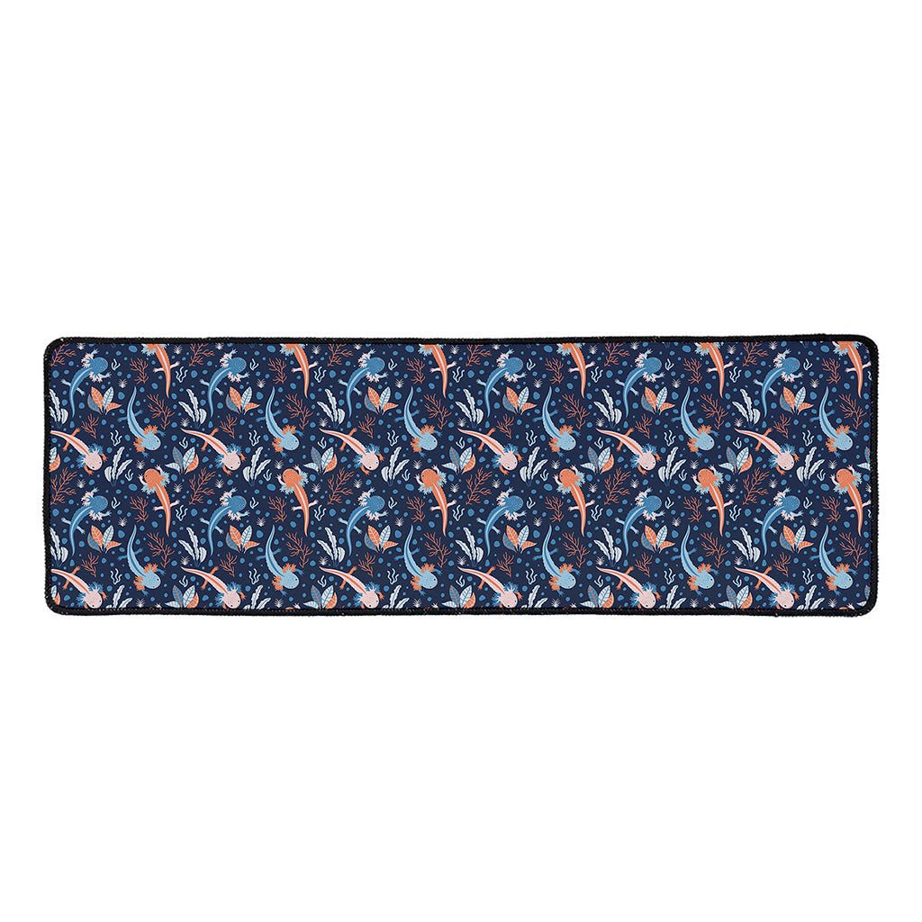 Blue Axolotl Pattern Print Long Kitchen Mat