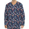 Blue Axolotl Pattern Print Long Sleeve Baseball Jersey