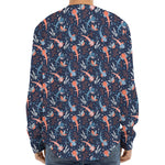 Blue Axolotl Pattern Print Long Sleeve Baseball Jersey