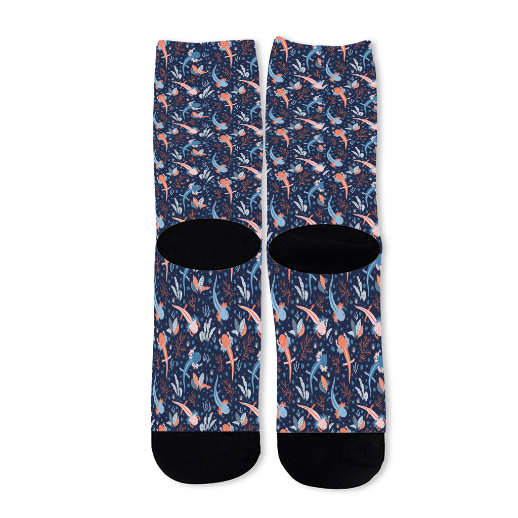 Blue Axolotl Pattern Print Long Socks