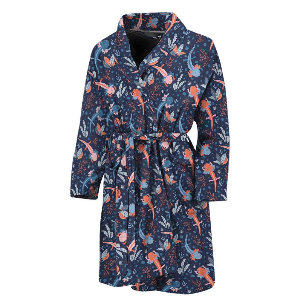 Blue Axolotl Pattern Print Men's Bathrobe