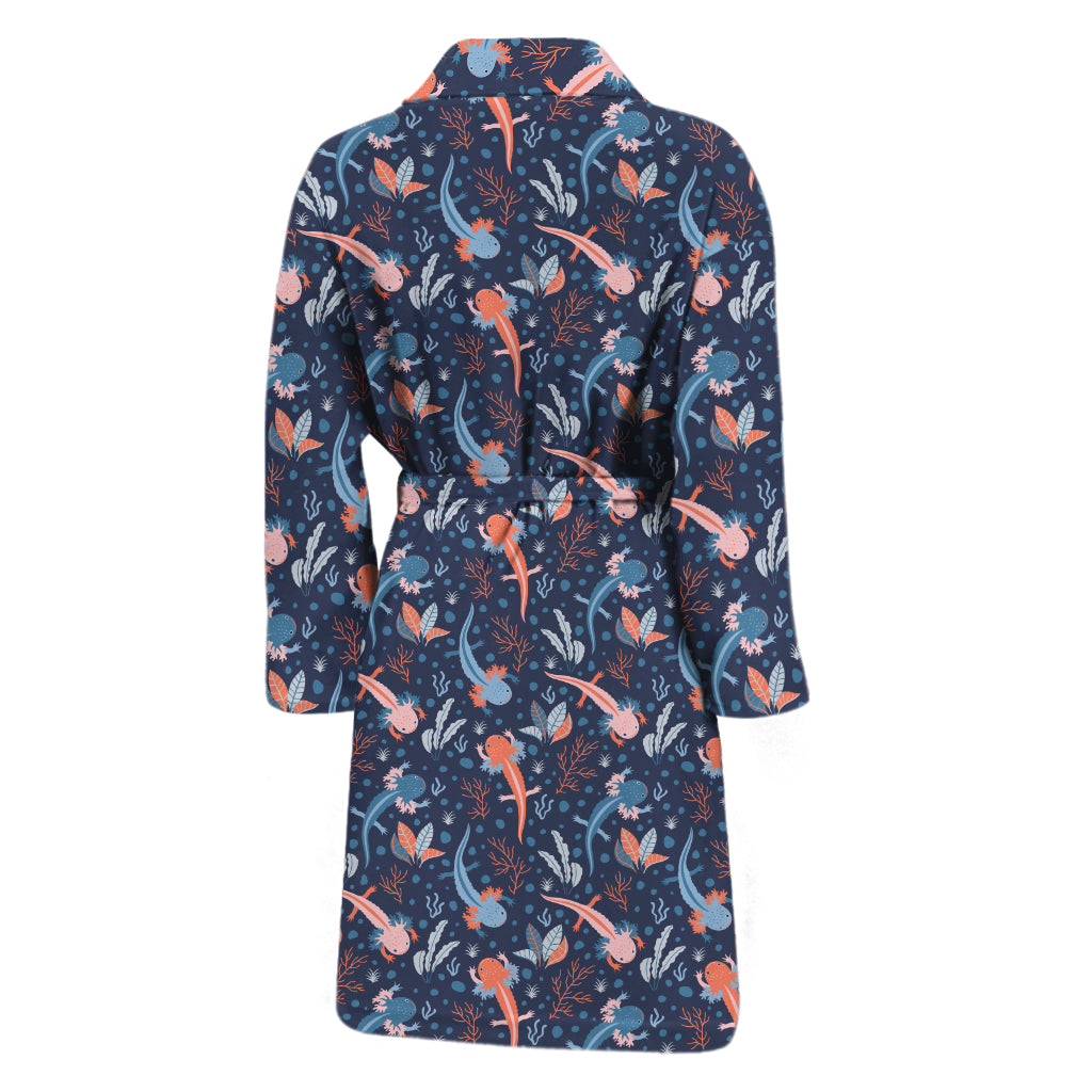 Blue Axolotl Pattern Print Men's Bathrobe