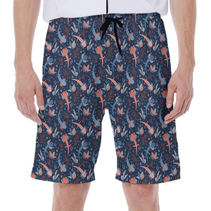 Blue Axolotl Pattern Print Men's Beach Shorts