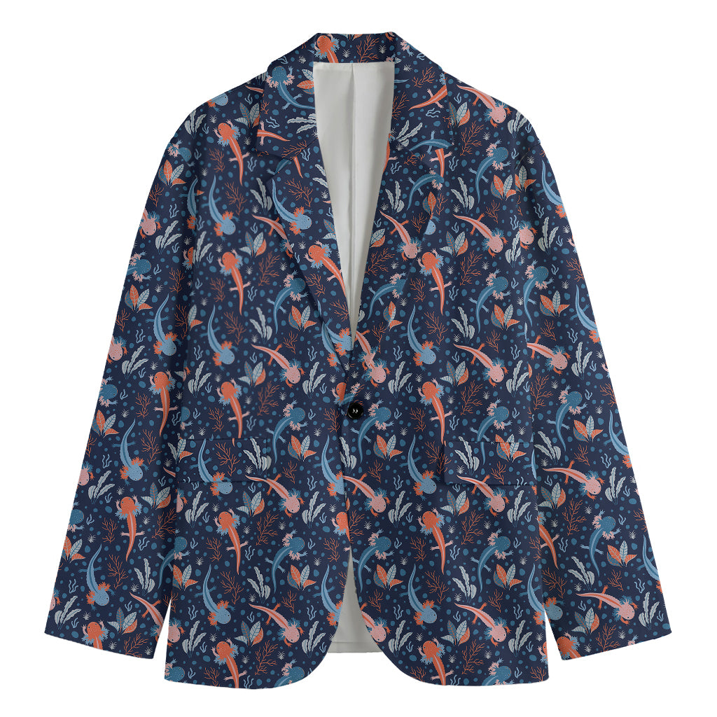 Blue Axolotl Pattern Print Men's Blazer