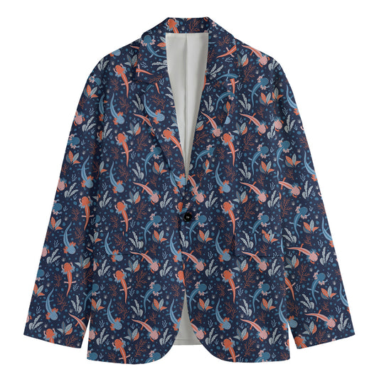 Blue Axolotl Pattern Print Men's Blazer