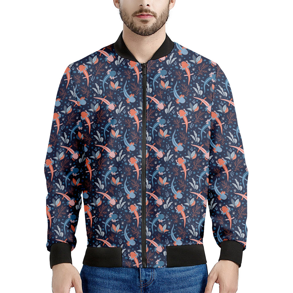 Blue Axolotl Pattern Print Men's Bomber Jacket