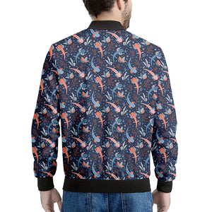 Blue Axolotl Pattern Print Men's Bomber Jacket