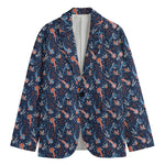 Blue Axolotl Pattern Print Men's Cotton Blazer